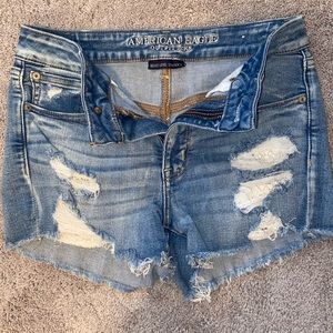High Waisted Denim Shorts w/ Lace Pockets